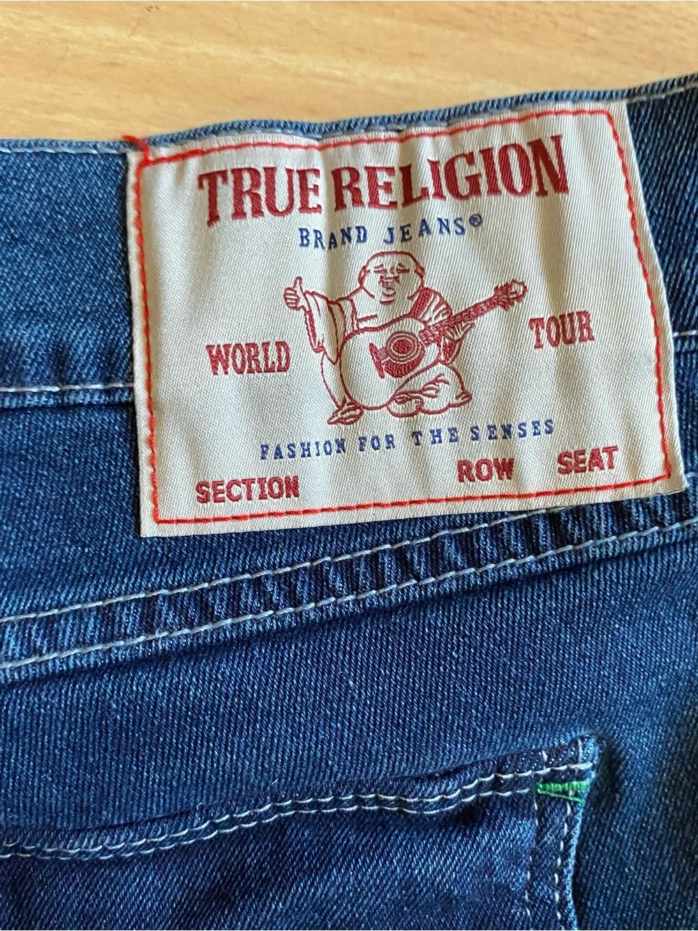 True Religion Ricky Relaxed Straight Leg Dark Wash Jeans Mens 42 Green Outline